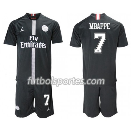 Camisetas Paris Saint Germain Mbappe 7 Jordan Negro Niño Tercera Equipacion 2018/2019